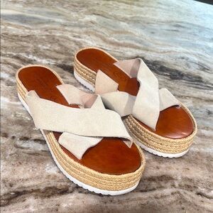 K.A. Real Leather Crisscross Espadrille Slide Sandals made in Greece